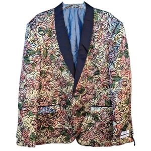Lorenzo Bruno Super 150 Lurex Floral Rose  Brocade Design Blazer Jacket Men 48L